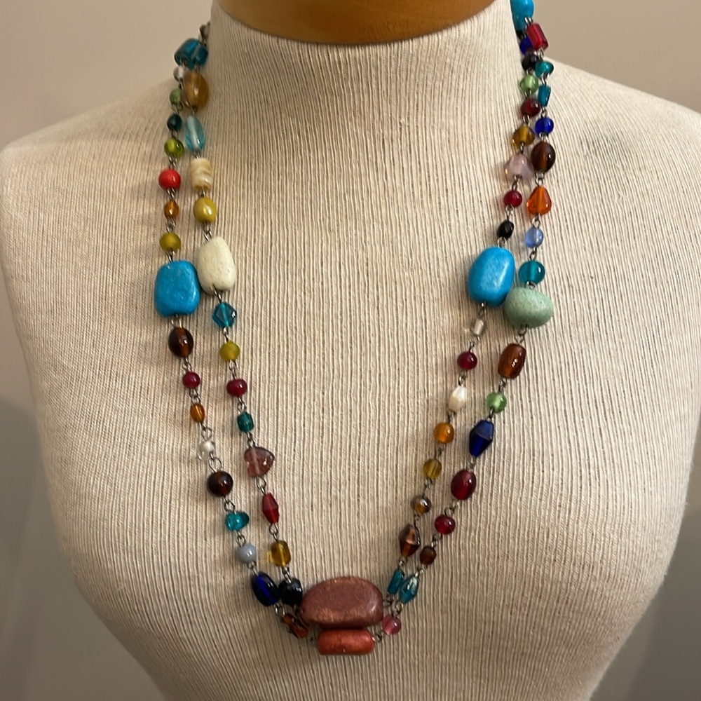 Multi Colored Glass and Dyed Stone Beaded Necklace and Earring Set - Picture 9 of 15
